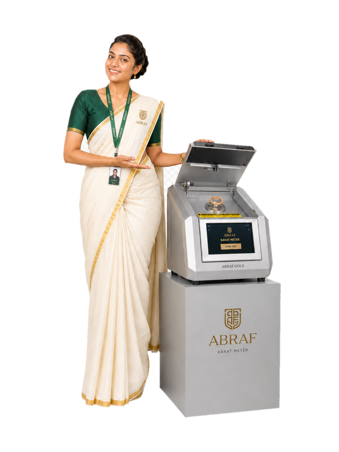 ABRAF Gold XRF purity testing machine with staff