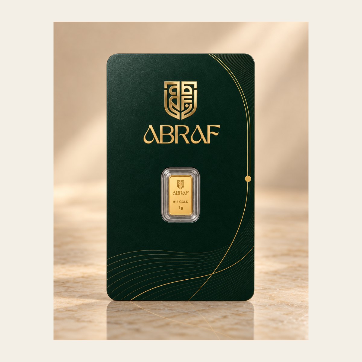 1 Gram 916 Gold Coin (22K) — ABRAF Gold 1 gram 916 22K gold coin by ABRAF in a sealed assay card